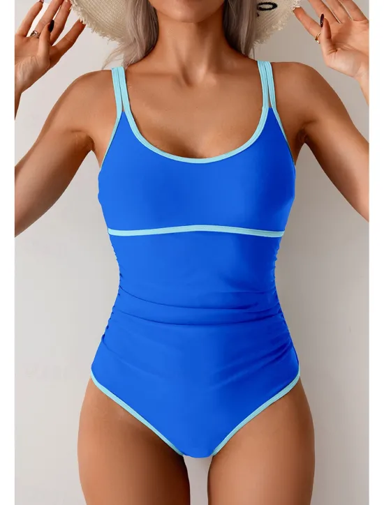 Women's Swimwear Bikini 2 Piece Swimsuit Backless Patchwork Tropical Beach Wear Color Block U Neck Sleeveless Bathing Suits Women Bikinis