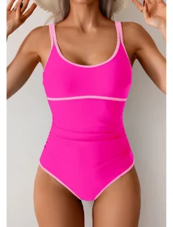 Women's Swimwear Bikini 2 Piece Swimsuit Backless Patchwork Tropical Beach Wear Color Block U Neck Sleeveless Bathing Suits Women Bikinis