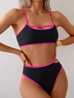 Sale Women's Swimwear Bikini 2 Piece Briefs Swimsuit Backless Slim High Waisted Vacation Beach Wear Solid Color U Neck Sleeveless Bathing Suits Women Bikinis