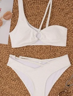Clearance Women's Swimwear Bikini 2 Piece Cheeky Swimsuit Backless Cut Out Slim Vacation Beach Wear Solid Color Halter Neck Sleeveless Bathing Suits Women Bikinis