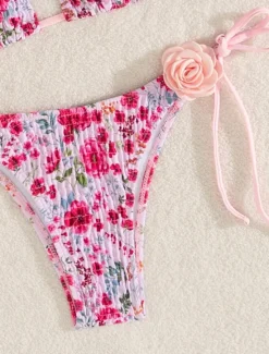 Clearance Women's Swimwear Bikini 2 Piece Thong Swimsuit Backless Slim Vacation Beach Wear Floral Halter Neck Sleeveless Bathing Suits Women Bikinis|Leopard Swimwear