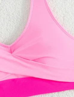 Women's Swimwear Bikini 2 Piece Briefs Swimsuit Backless Slim High Waisted Vacation Beach Wear Solid Color V Neck Sleeveless Bathing Suits Women Bikinis