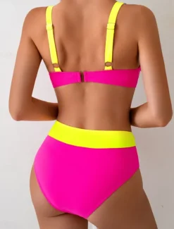 Discount Women's Swimwear Bikini 2 Piece Cheeky Swimsuit Backless Slim Vacation Beach Wear Stripe V Neck Sleeveless Bathing Suits Women Bikinis|Colorful Swimwear