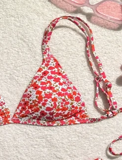 Hot Women's Swimwear Bikini 2 Piece Thong Swimsuit Backless Slim Vacation Beach Wear Floral V Neck Sleeveless Bathing Suits Women Leopard Swimwear