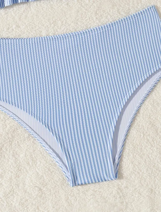 Discount Women's Swimwear Bikini 2 Piece Briefs Swimsuit Backless Slim High Waisted Vacation Beach Wear Stripe Sleeveless Bathing Suits Women Bikinis