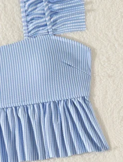 Discount Women's Swimwear Bikini 2 Piece Briefs Swimsuit Backless Slim High Waisted Vacation Beach Wear Stripe Sleeveless Bathing Suits Women Bikinis
