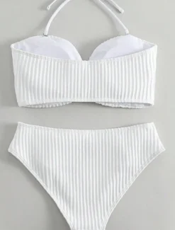 Women's Swimwear Bikini 2 Piece Briefs Swimsuit Backless Slim Vacation Beach Wear Solid Color Halter Neck Sleeveless Bathing Suits Women Bikinis