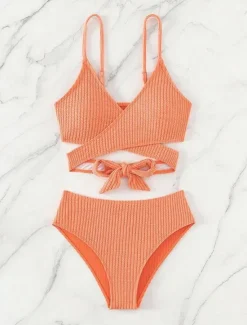 Hot Women's Swimwear Bikini 2 Piece Briefs Swimsuit Backless Slim High Waisted Vacation Beach Wear Solid Color V Neck Sleeveless Bathing Suits Women Bikinis