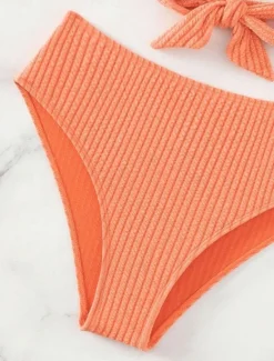 Hot Women's Swimwear Bikini 2 Piece Briefs Swimsuit Backless Slim High Waisted Vacation Beach Wear Solid Color V Neck Sleeveless Bathing Suits Women Bikinis