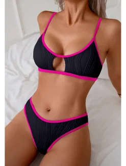 Best Women's Swimwear Bikini 2 Piece Swimsuit Backless Cut Out Tropical Beach Wear Color Block U Neck Sleeveless Bathing Suits Women Bikinis