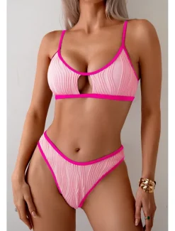 Best Women's Swimwear Bikini 2 Piece Swimsuit Backless Cut Out Tropical Beach Wear Color Block U Neck Sleeveless Bathing Suits Women Bikinis