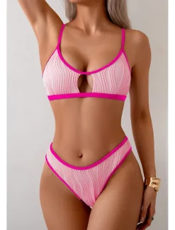 Best Women's Swimwear Bikini 2 Piece Swimsuit Backless Cut Out Tropical Beach Wear Color Block U Neck Sleeveless Bathing Suits Women Bikinis