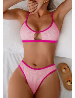 Best Women's Swimwear Bikini 2 Piece Swimsuit Backless Cut Out Tropical Beach Wear Color Block U Neck Sleeveless Bathing Suits Women Bikinis