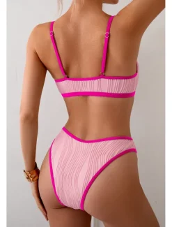 Best Women's Swimwear Bikini 2 Piece Swimsuit Backless Cut Out Tropical Beach Wear Color Block U Neck Sleeveless Bathing Suits Women Bikinis