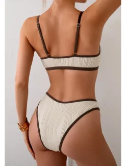 Best Women's Swimwear Bikini 2 Piece Swimsuit Backless Cut Out Tropical Beach Wear Color Block U Neck Sleeveless Bathing Suits Women Bikinis