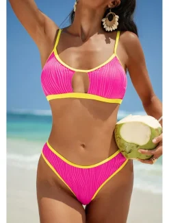 Best Women's Swimwear Bikini 2 Piece Swimsuit Backless Cut Out Tropical Beach Wear Color Block U Neck Sleeveless Bathing Suits Women Bikinis