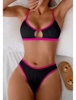 Best Women's Swimwear Bikini 2 Piece Swimsuit Backless Cut Out Tropical Beach Wear Color Block U Neck Sleeveless Bathing Suits Women Bikinis