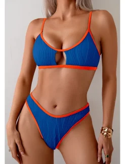 Best Women's Swimwear Bikini 2 Piece Swimsuit Backless Cut Out Tropical Beach Wear Color Block U Neck Sleeveless Bathing Suits Women Bikinis
