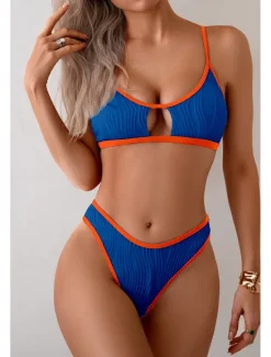 Best Women's Swimwear Bikini 2 Piece Swimsuit Backless Cut Out Tropical Beach Wear Color Block U Neck Sleeveless Bathing Suits Women Bikinis