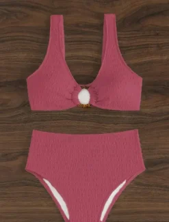 Hot Women's Swimwear Bikini 2 Piece Briefs Swimsuit Backless Slim Vacation Beach Wear Solid Color V Neck Sleeveless Bathing Suits Women Bikinis