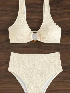 Hot Women's Swimwear Bikini 2 Piece Briefs Swimsuit Backless Slim Vacation Beach Wear Solid Color V Neck Sleeveless Bathing Suits Women Bikinis