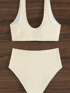 Hot Women's Swimwear Bikini 2 Piece Briefs Swimsuit Backless Slim Vacation Beach Wear Solid Color V Neck Sleeveless Bathing Suits Women Bikinis