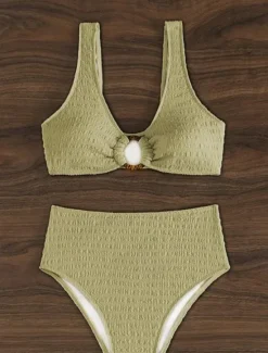 Hot Women's Swimwear Bikini 2 Piece Briefs Swimsuit Backless Slim Vacation Beach Wear Solid Color V Neck Sleeveless Bathing Suits Women Bikinis