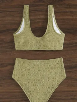 Hot Women's Swimwear Bikini 2 Piece Briefs Swimsuit Backless Slim Vacation Beach Wear Solid Color V Neck Sleeveless Bathing Suits Women Bikinis