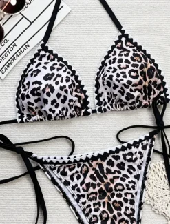 New Women's Swimwear Bikini 2 Piece Cheeky Swimsuit Backless Slim Vacation Beach Wear Halter Neck Sleeveless Bathing Suits Women Bikinis|Leopard Swimwear
