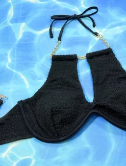 New Women's Swimwear Bikini 2 Piece Cheeky Swimsuit Backless Slim Vacation Beach Wear Solid Color Halter Neck Sleeveless Bathing Suits Women Bikinis