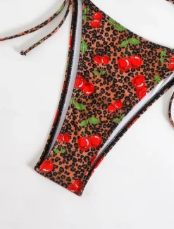 Discount Women's Swimwear Bikini 2 Piece Thong Swimsuit Backless Slim Vacation Beach Wear Floral V Neck Sleeveless Bathing Suits Women Bikinis