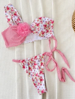 New Women's Swimwear Bikini 2 Piece Cheeky Swimsuit Backless Slim Vacation Beach Wear Floral Halter Neck Sleeveless Bathing Suits Women Bikinis