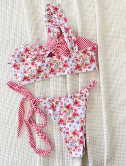 New Women's Swimwear Bikini 2 Piece Cheeky Swimsuit Backless Slim Vacation Beach Wear Floral Halter Neck Sleeveless Bathing Suits Women Bikinis