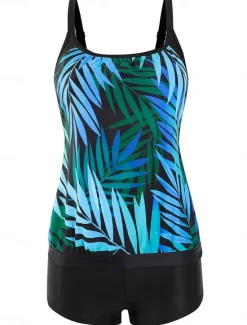 Sale Women's Swimwear Bikini 2 Piece Boy Leg Swimsuit Backless Slim Vacation Beach Wear Graphic U Neck Sleeveless Bathing Suits Women Bikinis|Tankinis