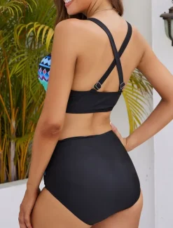 Online Women's Swimwear Bikini 2 Piece Briefs Swimsuit Backless Slim Vacation Beach Wear Geometric Halter Neck Sleeveless Bathing Suits Women Bikinis