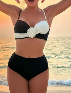Hot Women's Swimwear Bikini 2 Piece Cheeky Swimsuit Backless Slim Vacation Beach Wear Solid Color Halter Neck Sleeveless Bathing Suits Women Bikinis