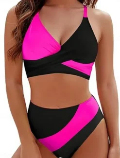 Online Women's Swimwear Bikini 2 Piece Briefs Swimsuit Backless Slim Vacation Beach Wear Stripe V Neck Sleeveless Bathing Suits Women Bikinis