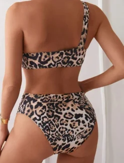Clearance Women's Swimwear Bikini 2 Piece Cheeky Swimsuit Backless Slim Vacation Beach Wear Leopard Asymmetric Neck Sleeveless Bathing Suits Women Leopard Swimwear|Bikinis