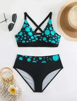 Sale Women's Swimwear Bikini 2 Piece Cheeky Swimsuit Backless Slim Vacation Beach Wear Graphic V Neck Sleeveless Bathing Suits Women Bikinis