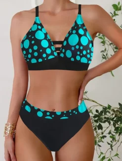 Sale Women's Swimwear Bikini 2 Piece Cheeky Swimsuit Backless Slim Vacation Beach Wear Graphic V Neck Sleeveless Bathing Suits Women Bikinis