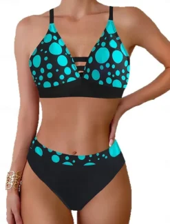 Sale Women's Swimwear Bikini 2 Piece Cheeky Swimsuit Backless Slim Vacation Beach Wear Graphic V Neck Sleeveless Bathing Suits Women Bikinis