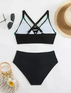 Sale Women's Swimwear Bikini 2 Piece Cheeky Swimsuit Backless Slim Vacation Beach Wear Graphic V Neck Sleeveless Bathing Suits Women Bikinis