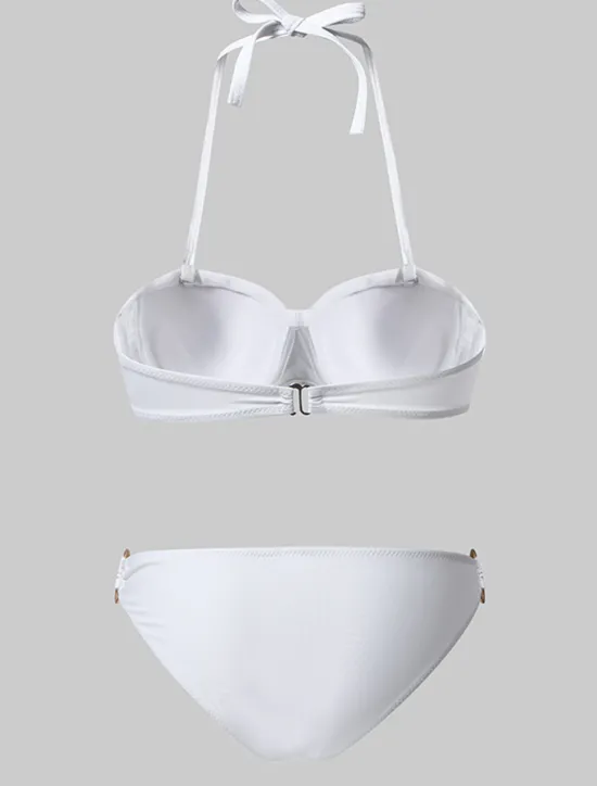 Outlet Women's Swimwear Bikini 2 Piece Cheeky Swimsuit Ruched 2 Piece Open Back Sexy Beach Wear Sexy Plain Pure Color Strapless Sleeveless Bathing Suits Women Bikinis
