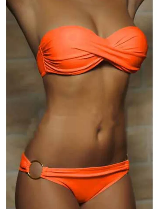 Outlet Women's Swimwear Bikini 2 Piece Cheeky Swimsuit Ruched 2 Piece Open Back Sexy Beach Wear Sexy Plain Pure Color Strapless Sleeveless Bathing Suits Women Bikinis