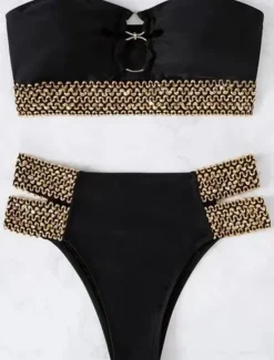 Clearance Women's Swimwear Bikini 2 Piece Cheeky Swimsuit Backless Slim Vacation Beach Wear Geometric Strapless Sleeveless Bathing Suits Women Bikinis