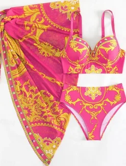 Women's Swimwear Bikini 2 Piece Skirt Swimsuit Backless Slim Vacation Beach Wear Floral Halter Neck Sleeveless Bathing Suits Women Bikinis