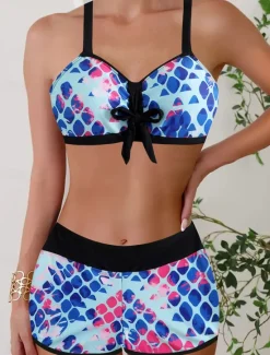 Clearance Women's Swimwear Bikini Boy Leg Swimsuit Backless High Waist Slim Vacation Beach Wear Graphic V Neck Sleeveless Bathing Suits Women Bikinis