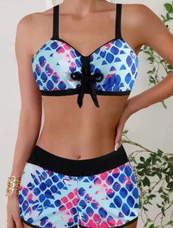 Clearance Women's Swimwear Bikini Boy Leg Swimsuit Backless High Waist Slim Vacation Beach Wear Graphic V Neck Sleeveless Bathing Suits Women Bikinis