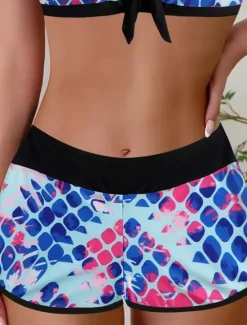 Clearance Women's Swimwear Bikini Boy Leg Swimsuit Backless High Waist Slim Vacation Beach Wear Graphic V Neck Sleeveless Bathing Suits Women Bikinis