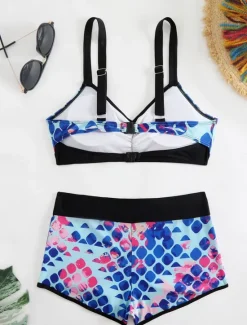 Clearance Women's Swimwear Bikini Boy Leg Swimsuit Backless High Waist Slim Vacation Beach Wear Graphic V Neck Sleeveless Bathing Suits Women Bikinis